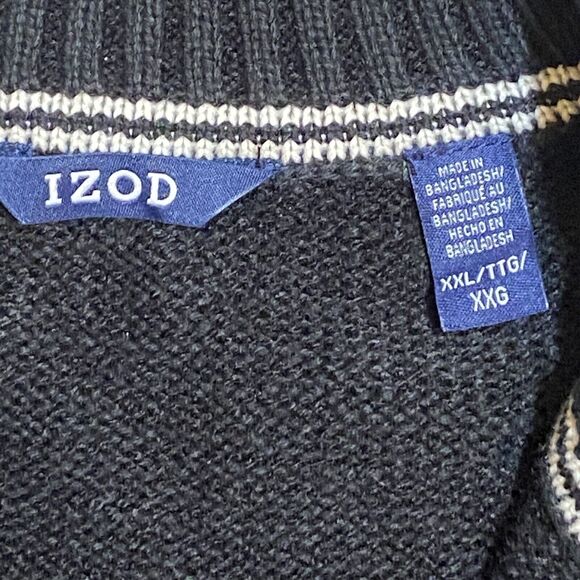 Izod 1/4 Zip Fair Isle Black Sweater Cotton Blend NWT Men’s Size 2XL NEW - Picture 9 of 13
